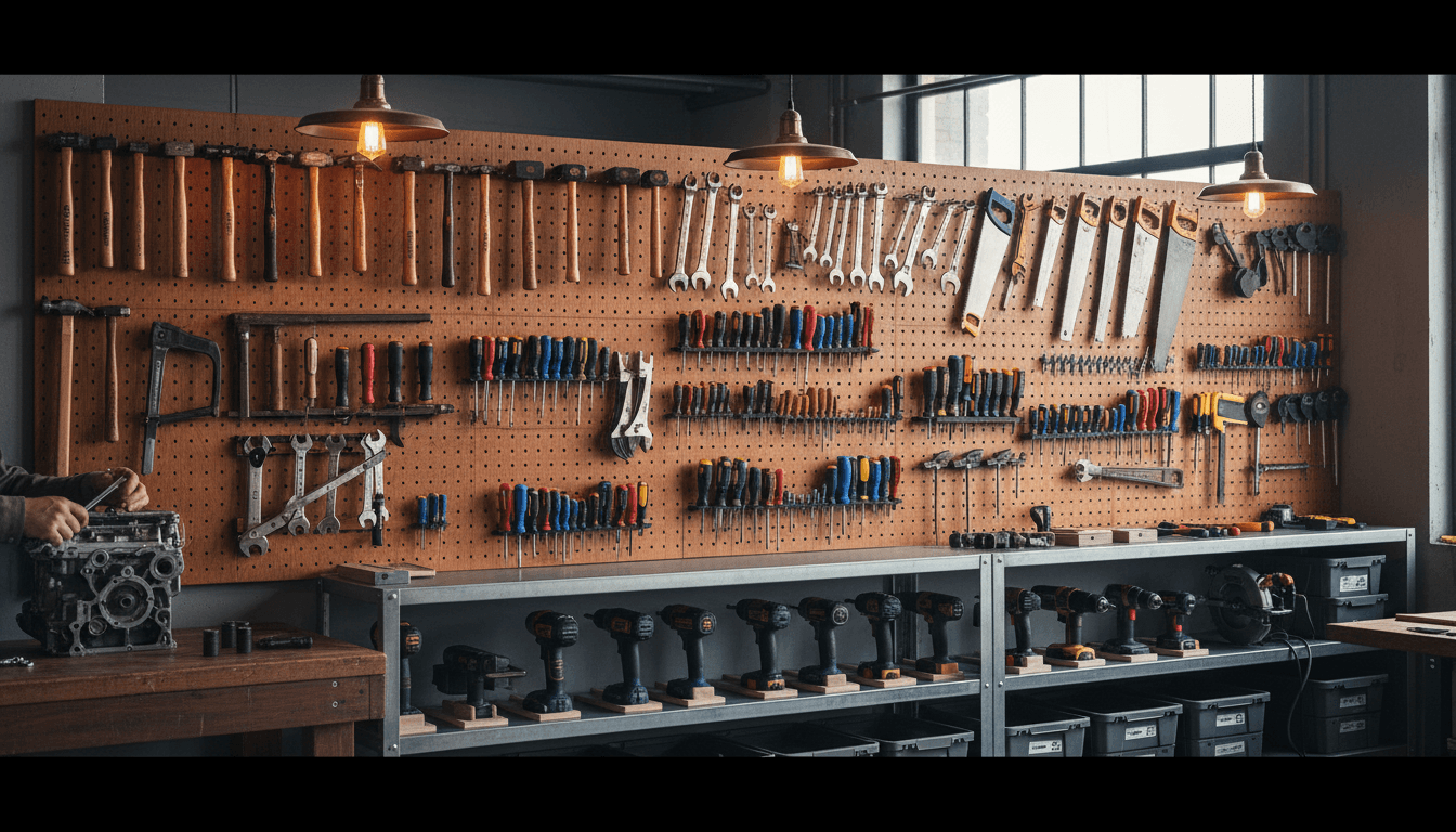 Rugged tactical equipment and field gear arranged neatly on a workbench