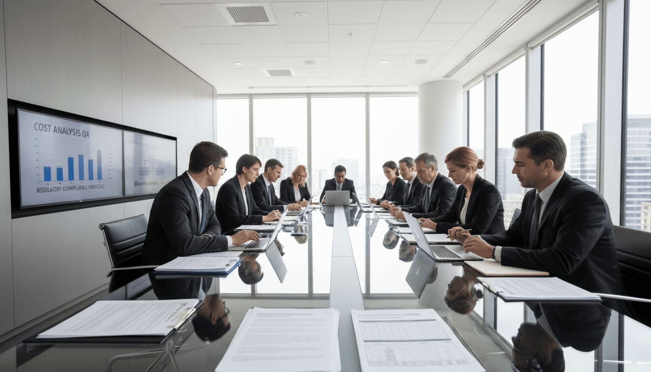 Procurement officer in a professional discussion at an office desk